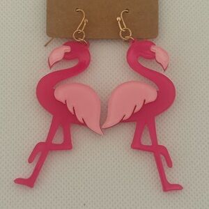 Acrylic Flamingo Statement Earrings – Pink & Light Pink Dangle – NWT